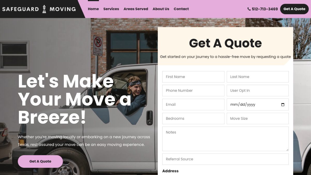 Safeguard Moving Company website homepage